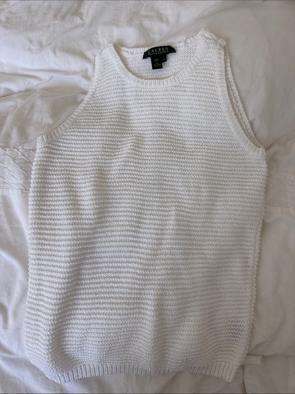 Lauren Ralph Lauren White Textured Knit Sleeveless Top